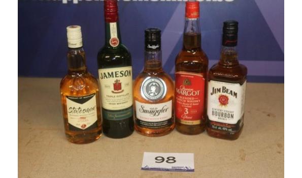 5 flessen  diverse whiskey